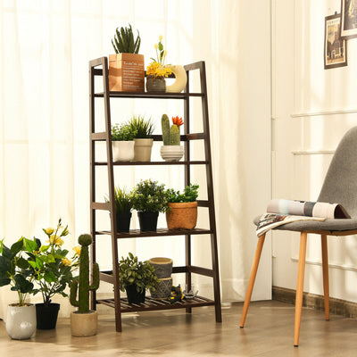 4-Tier Bamboo Plant Rack with Guardrails Stable and Space-Saving-Brown 