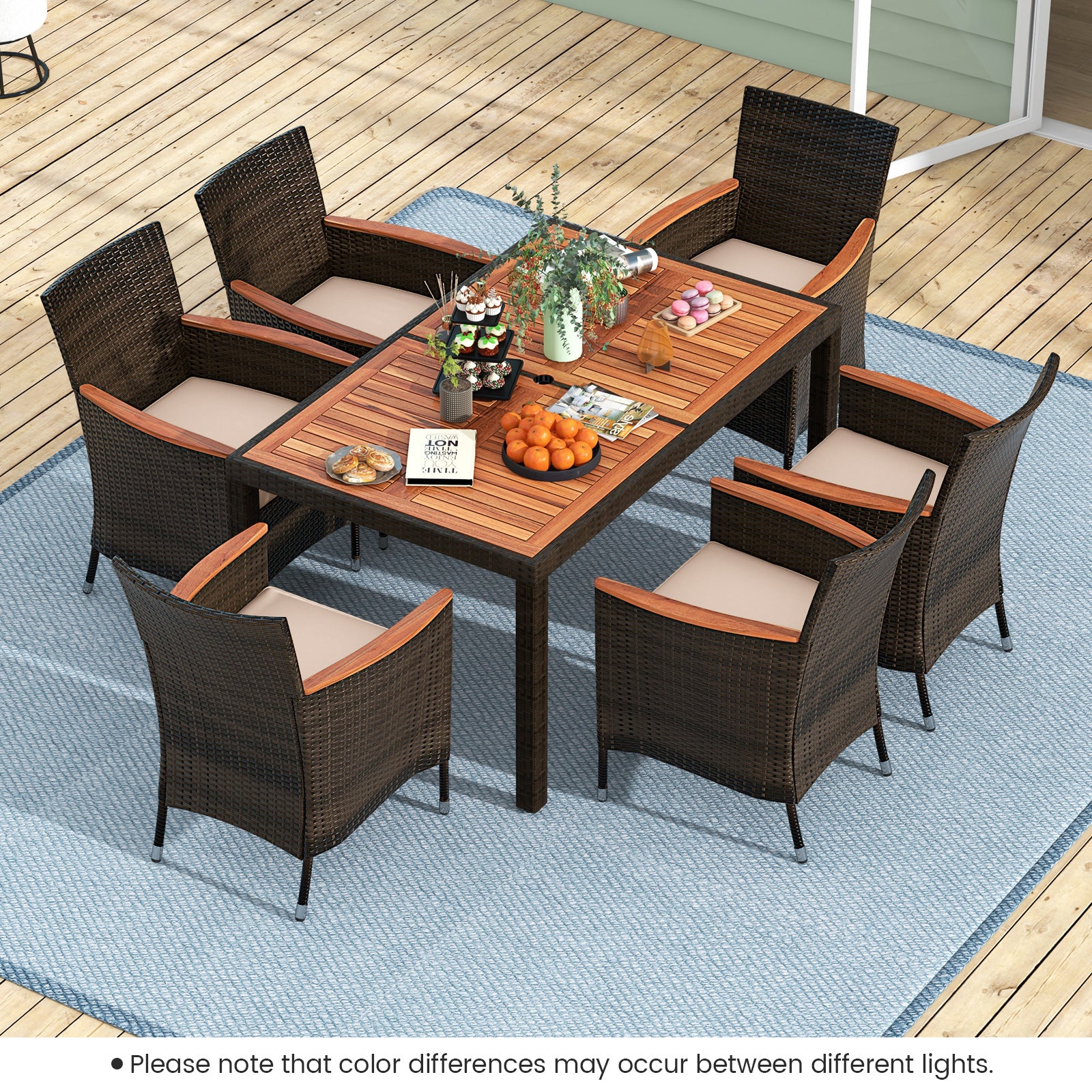 7 Pieces Garden Dining Patio Rattan Set with Cushions for BackyardÂ 