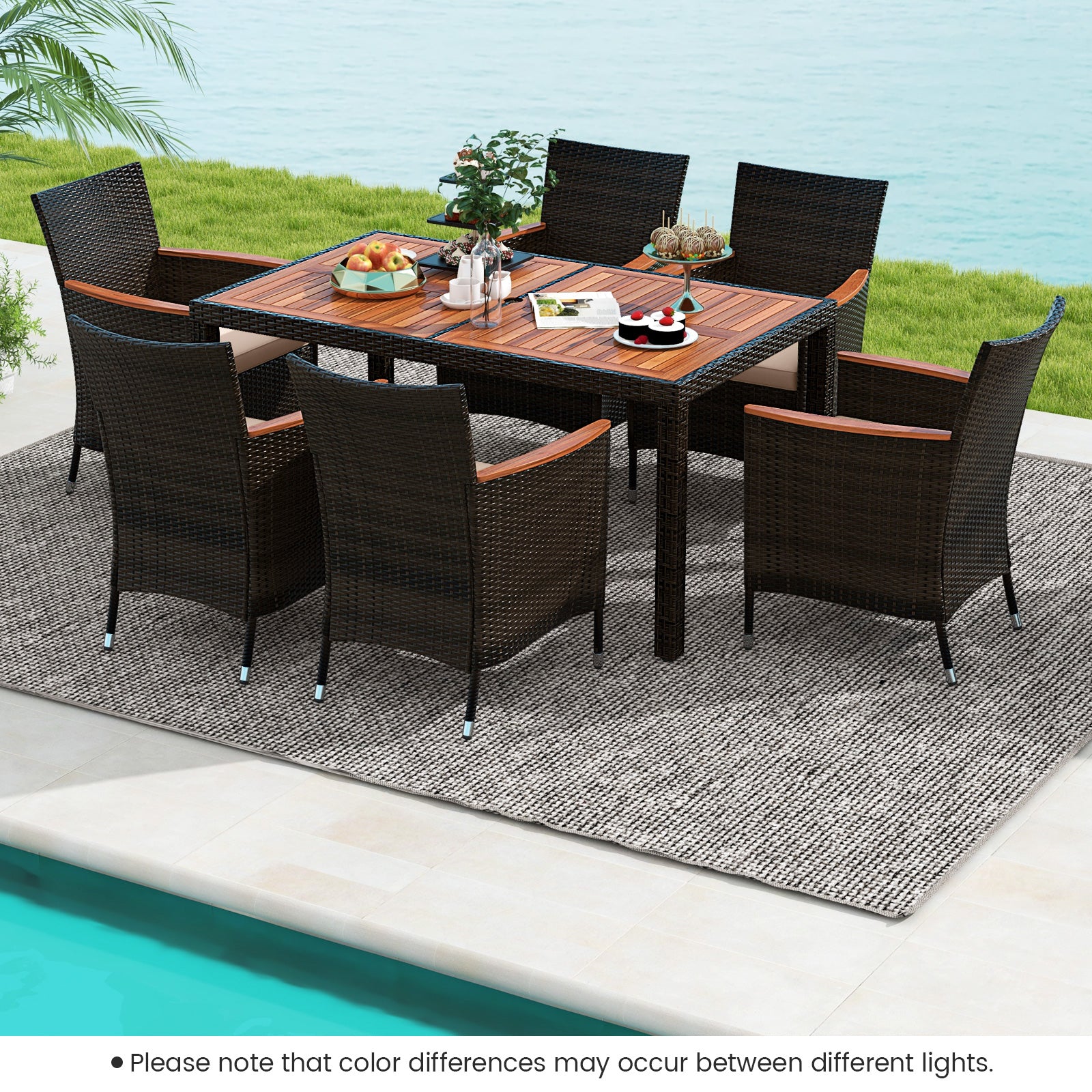 7 Pieces Garden Dining Patio Rattan Set with Cushions for BackyardÂ 