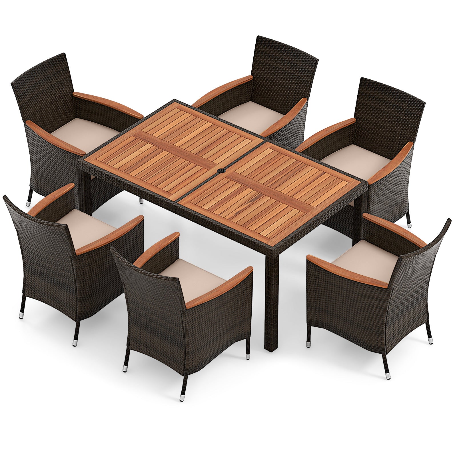 7 Pieces Garden Dining Patio Rattan Set with Cushions for BackyardÂ 