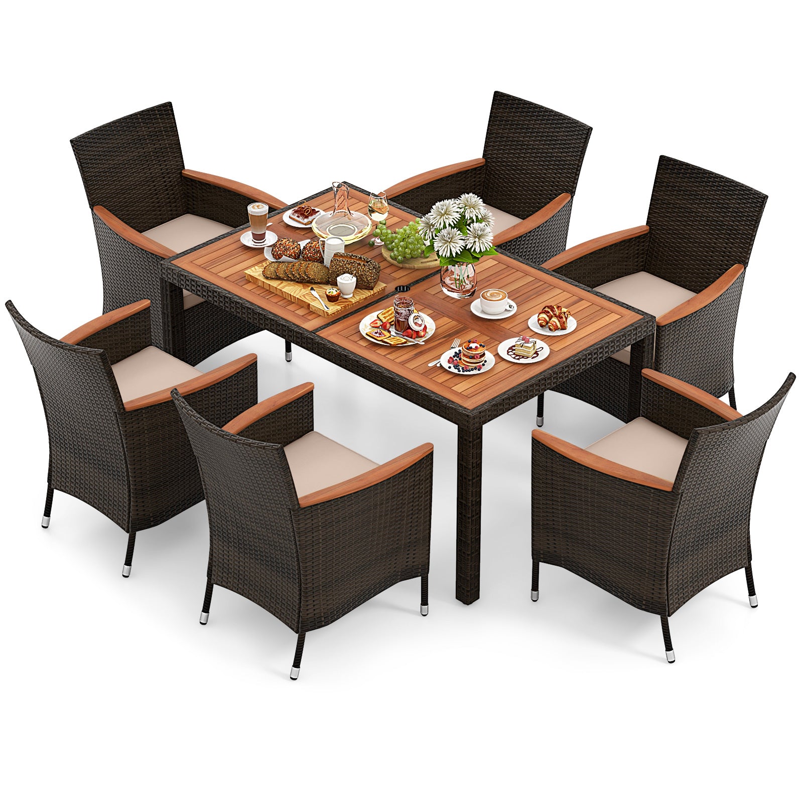 7 Pieces Garden Dining Patio Rattan Set with Cushions for BackyardÂ 