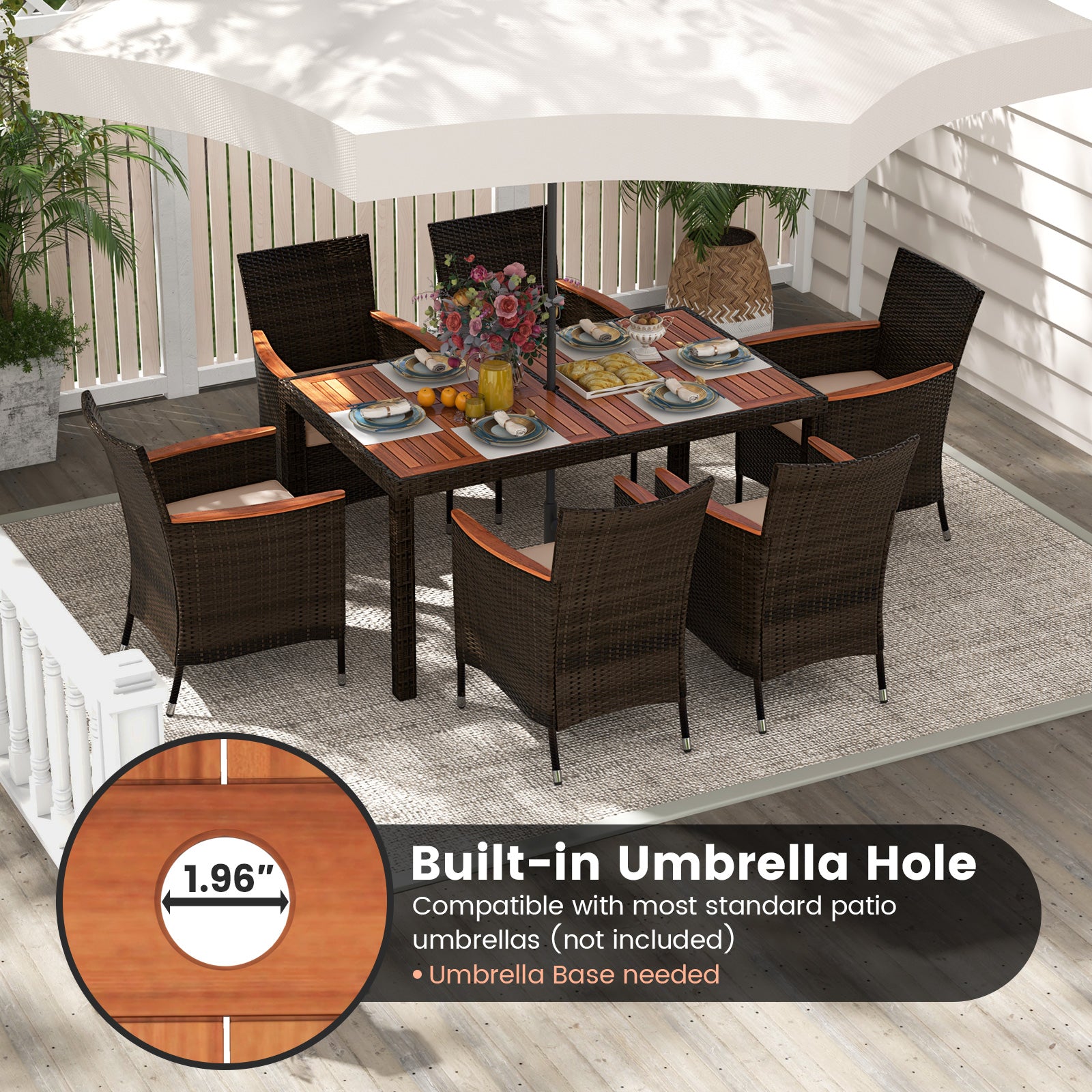 7 Pieces Garden Dining Patio Rattan Set with Cushions for BackyardÂ 