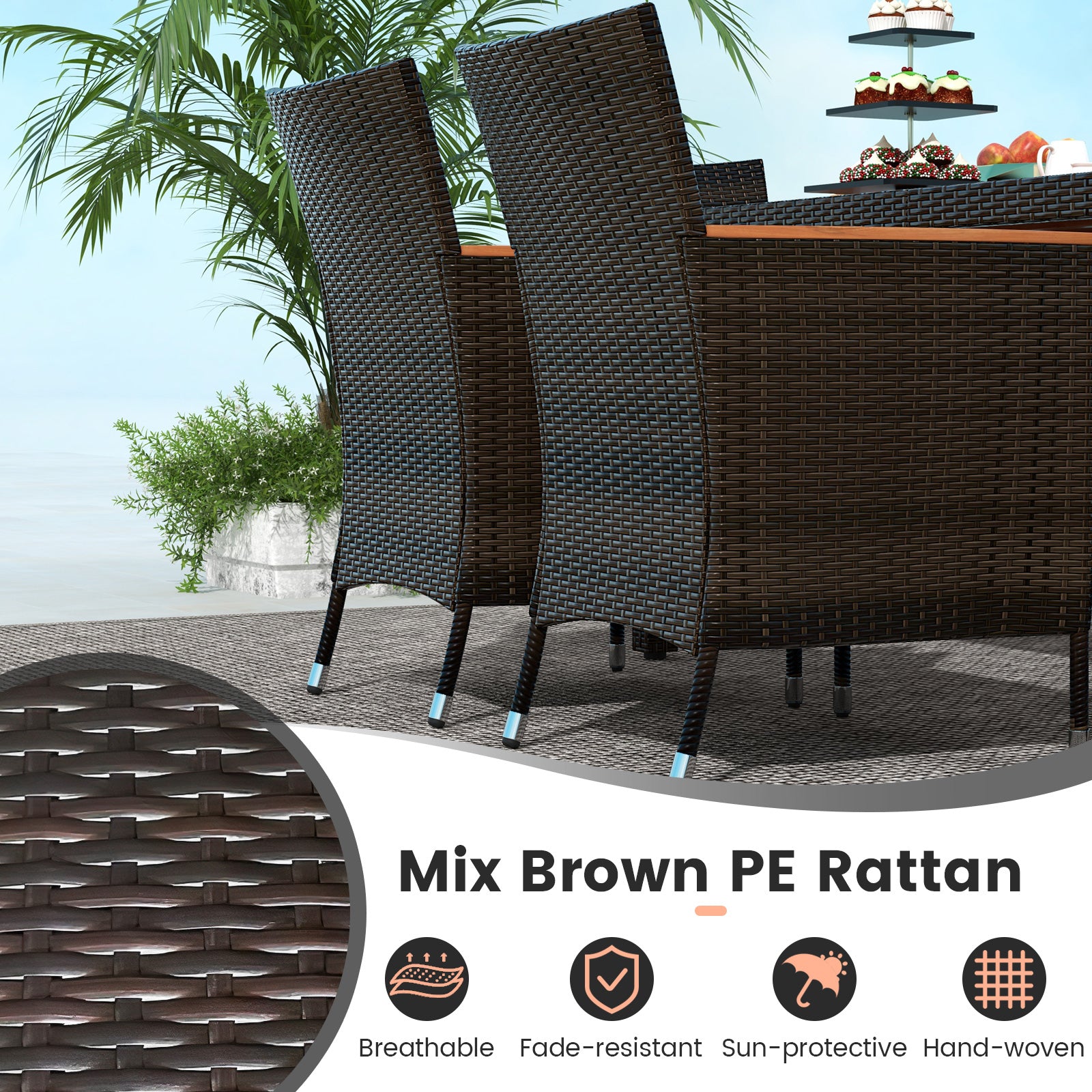7 Pieces Garden Dining Patio Rattan Set with Cushions for BackyardÂ 