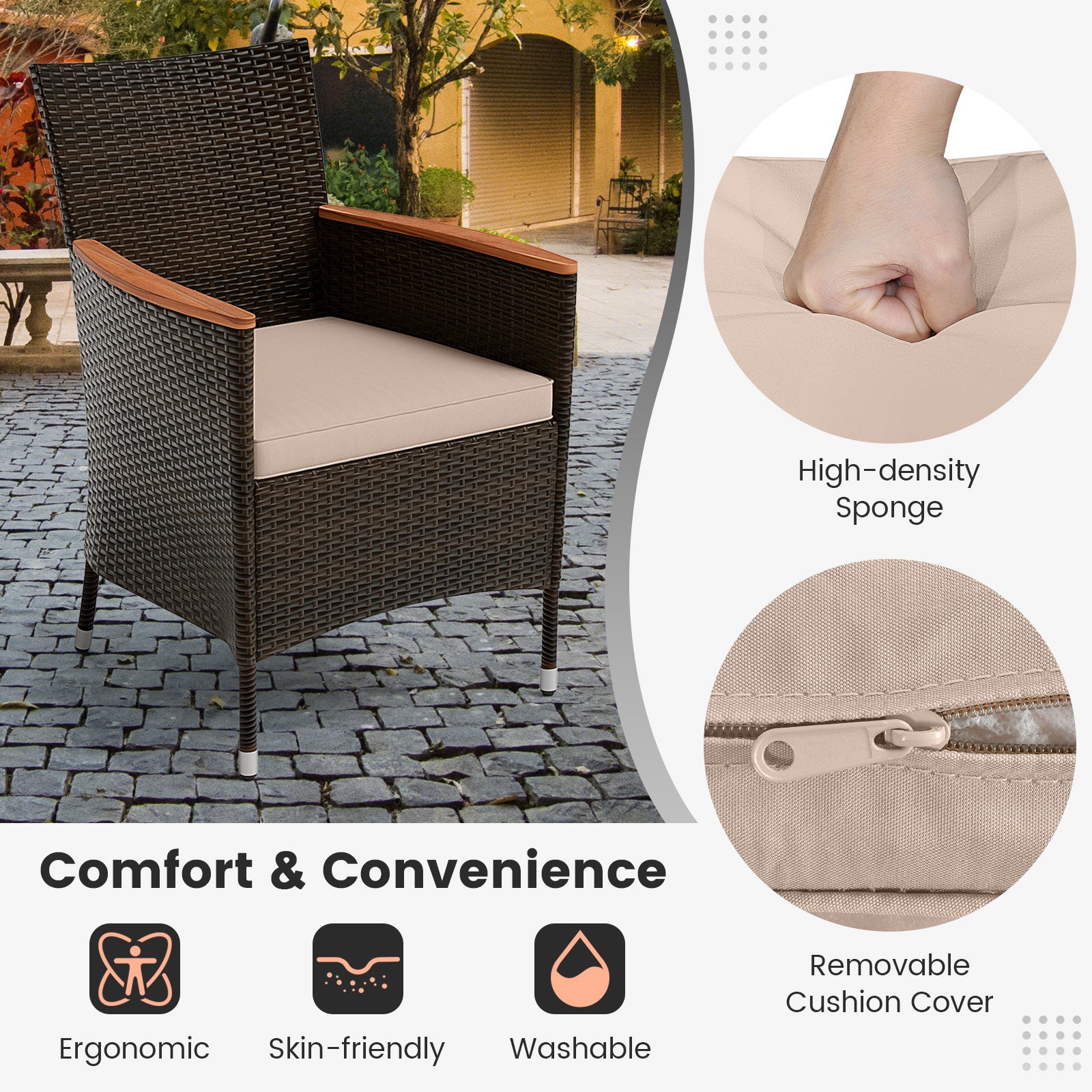 7 Pieces Garden Dining Patio Rattan Set with Cushions for BackyardÂ 