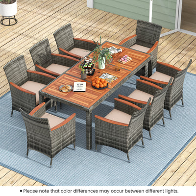9 Pieces Rattan Patio Dining Set with Acacia Wood Table and Cushioned ChairÂ 