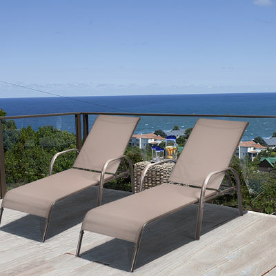 2 Pieces Outdoor Patio Lounge Chair Chaise Fabric with Adjustable Reclining Armrest-Brown 