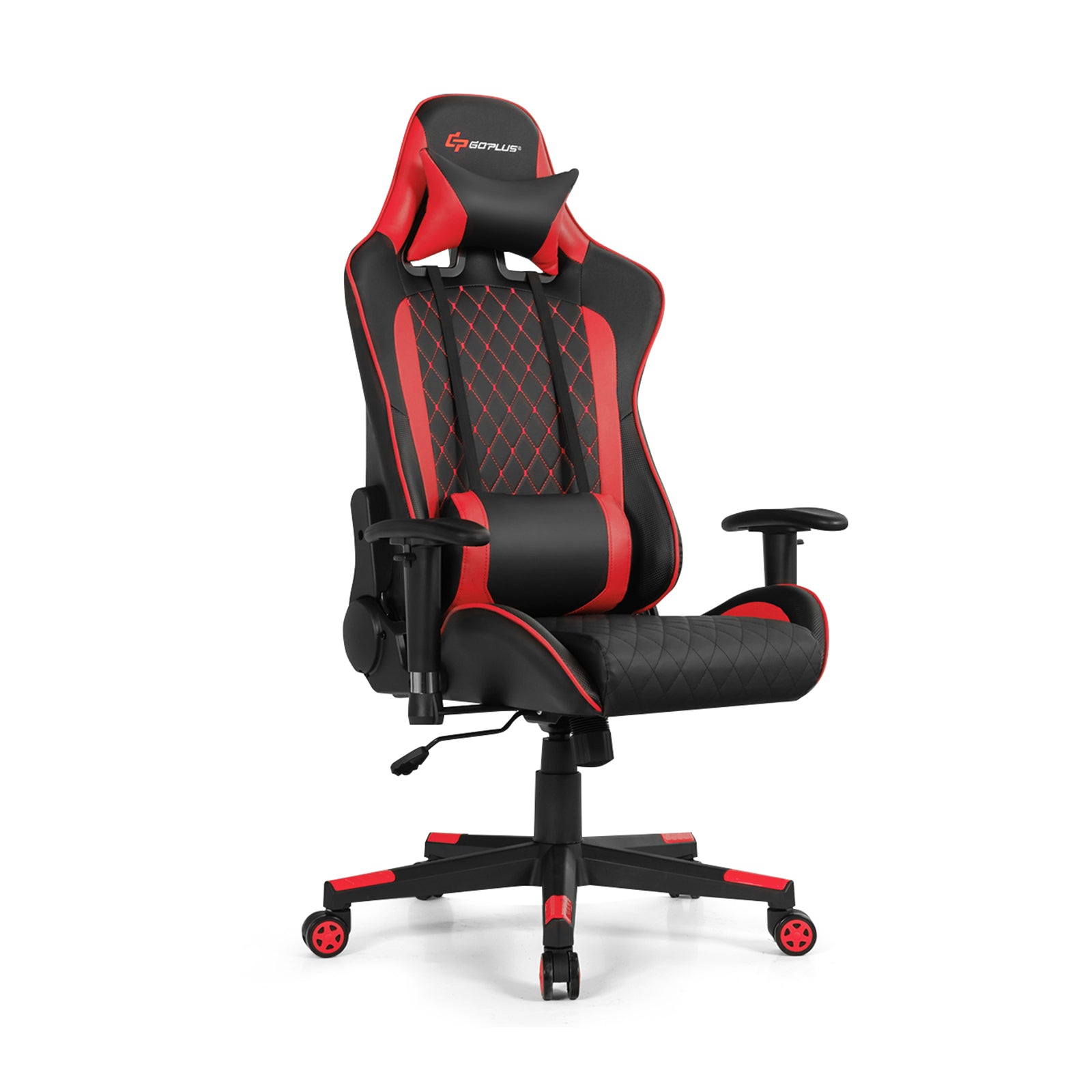 Massage Gaming Chair with Lumbar Support and Headrest-RedÂ 