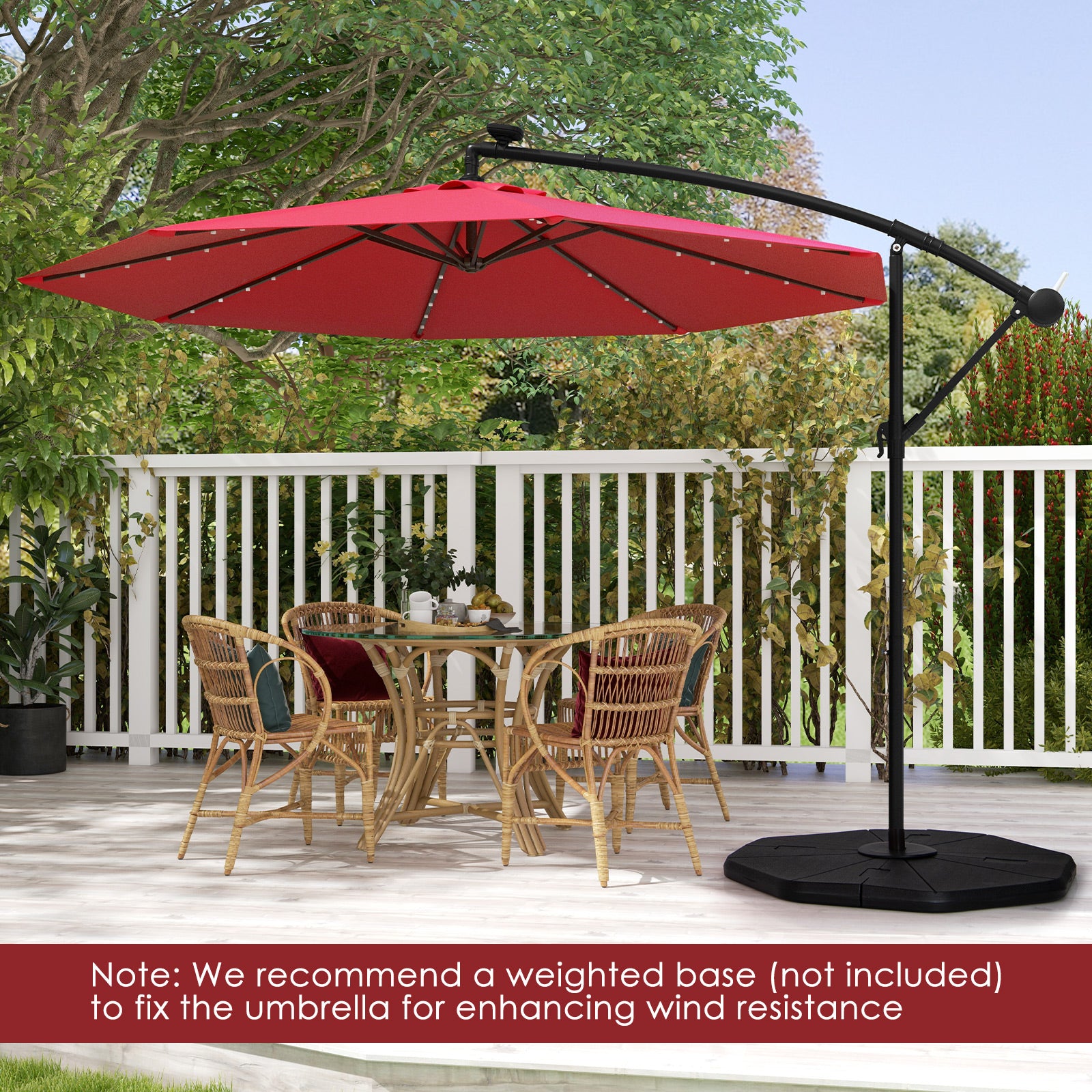 10 Feet Solar Offset Hanging Umbrella with 40 Lamp Beads and Solar Panel-Wine 