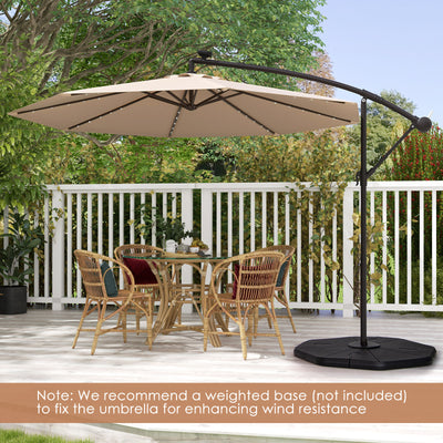 10 Feet Solar Offset Hanging Umbrella with 40 Lamp Beads and Solar Panel-Tan 