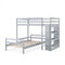 Twin Over Twin Loft Bunk Bed with Bookcase-Gray