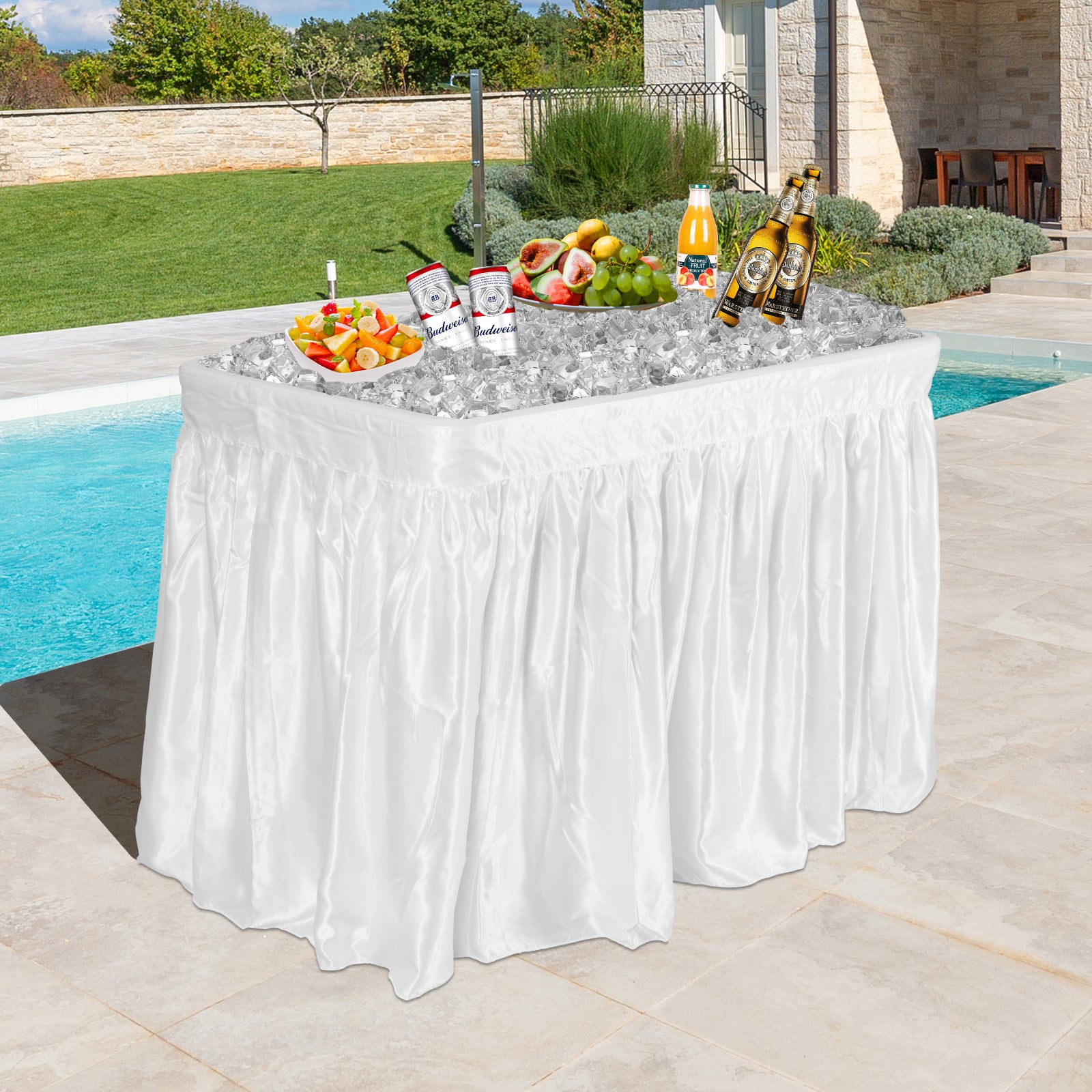 4 Feet Plastic Party Ice Folding Table with Matching SkirtÂ 