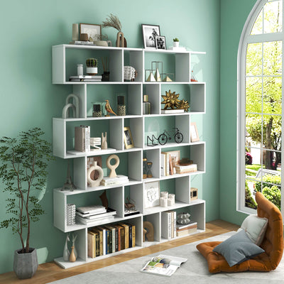 6 Tier S-Shaped Bookshelf Storage Display Bookcase Decor Z-Shelf-White 