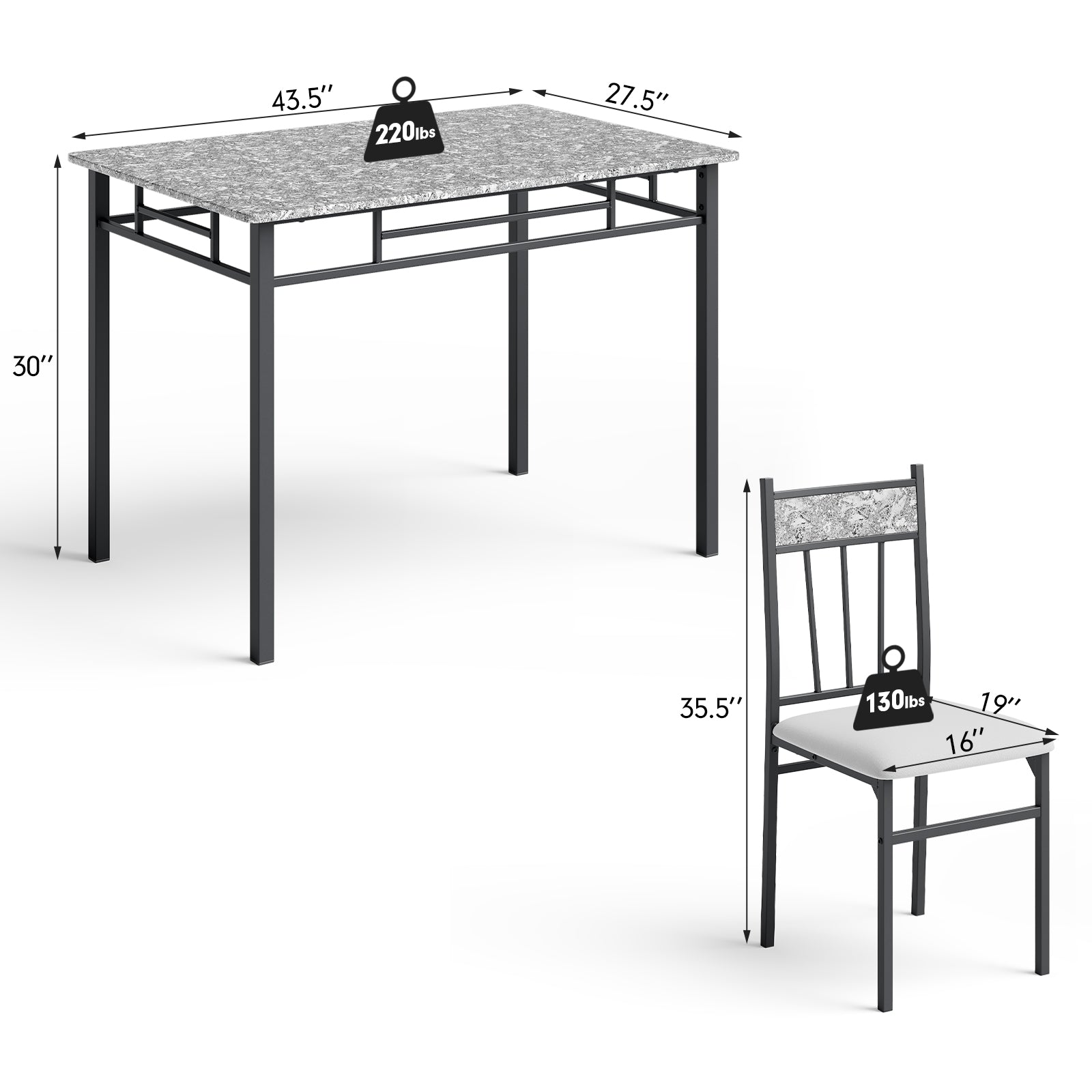 5 Pieces Faux Marble Dining Set Table with Solid Steel FrameÂ 
