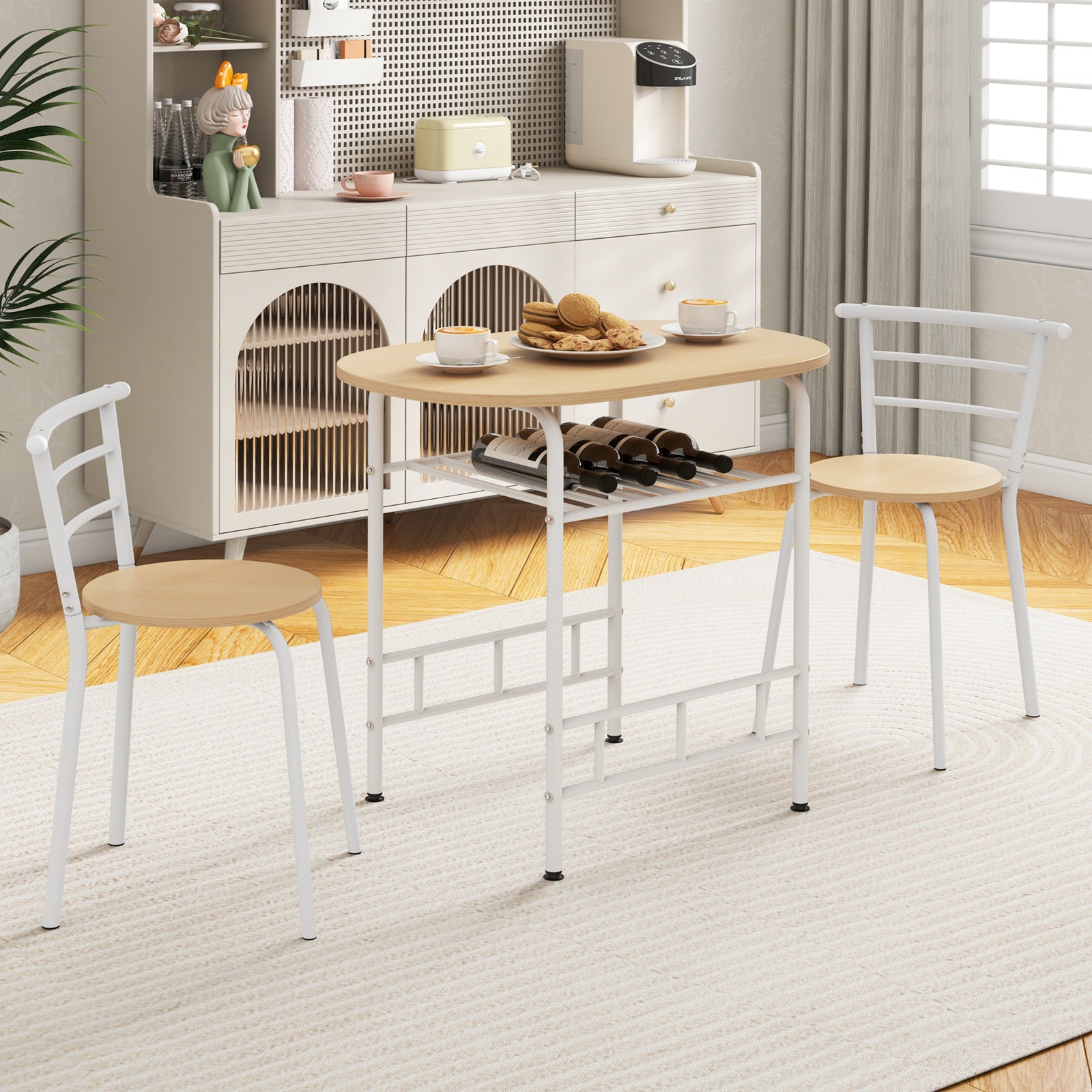 Home Kitchen 3 pcs Bistro Pub Dining Table 2 Chairs Set-TanÂ 
