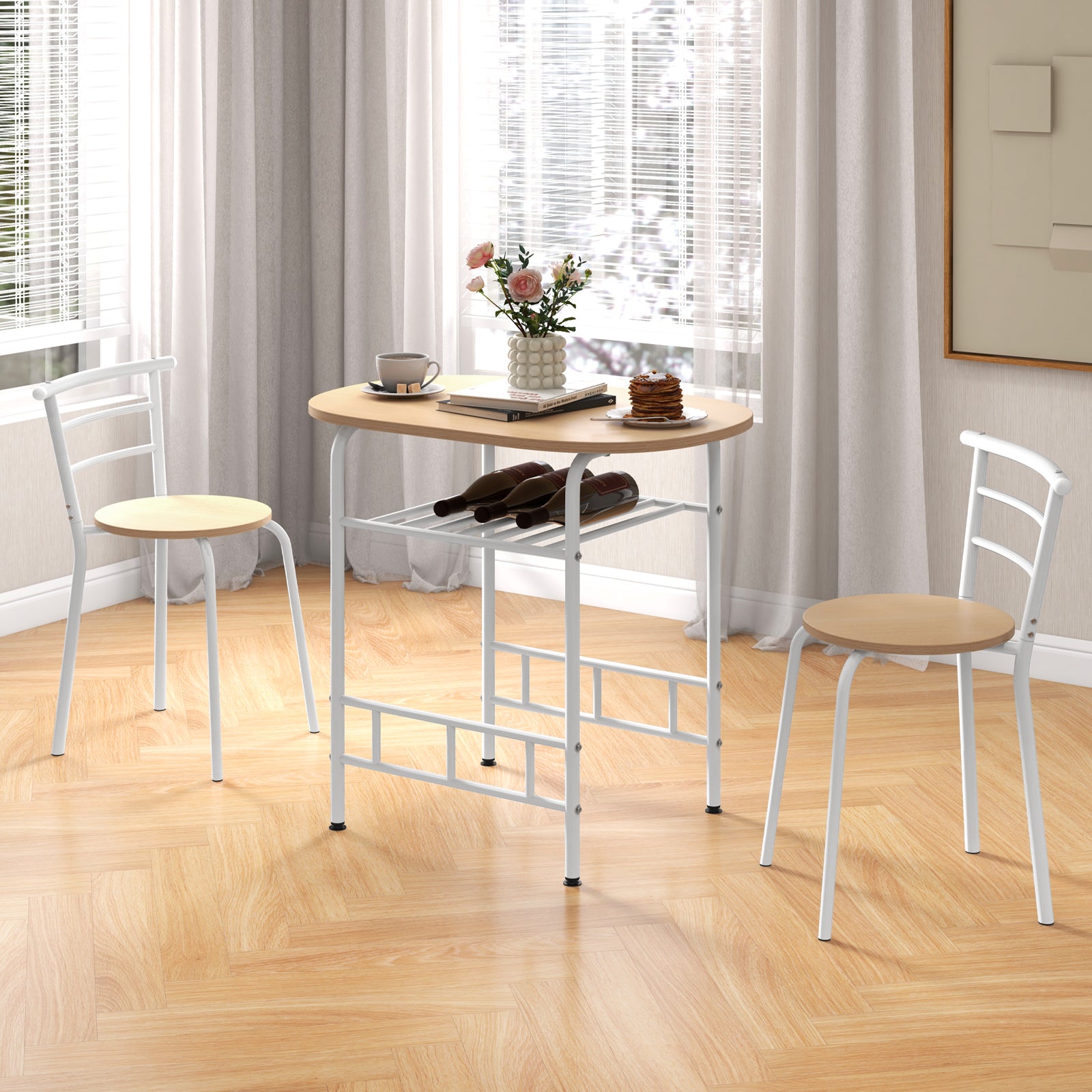 Home Kitchen 3 pcs Bistro Pub Dining Table 2 Chairs Set-TanÂ 