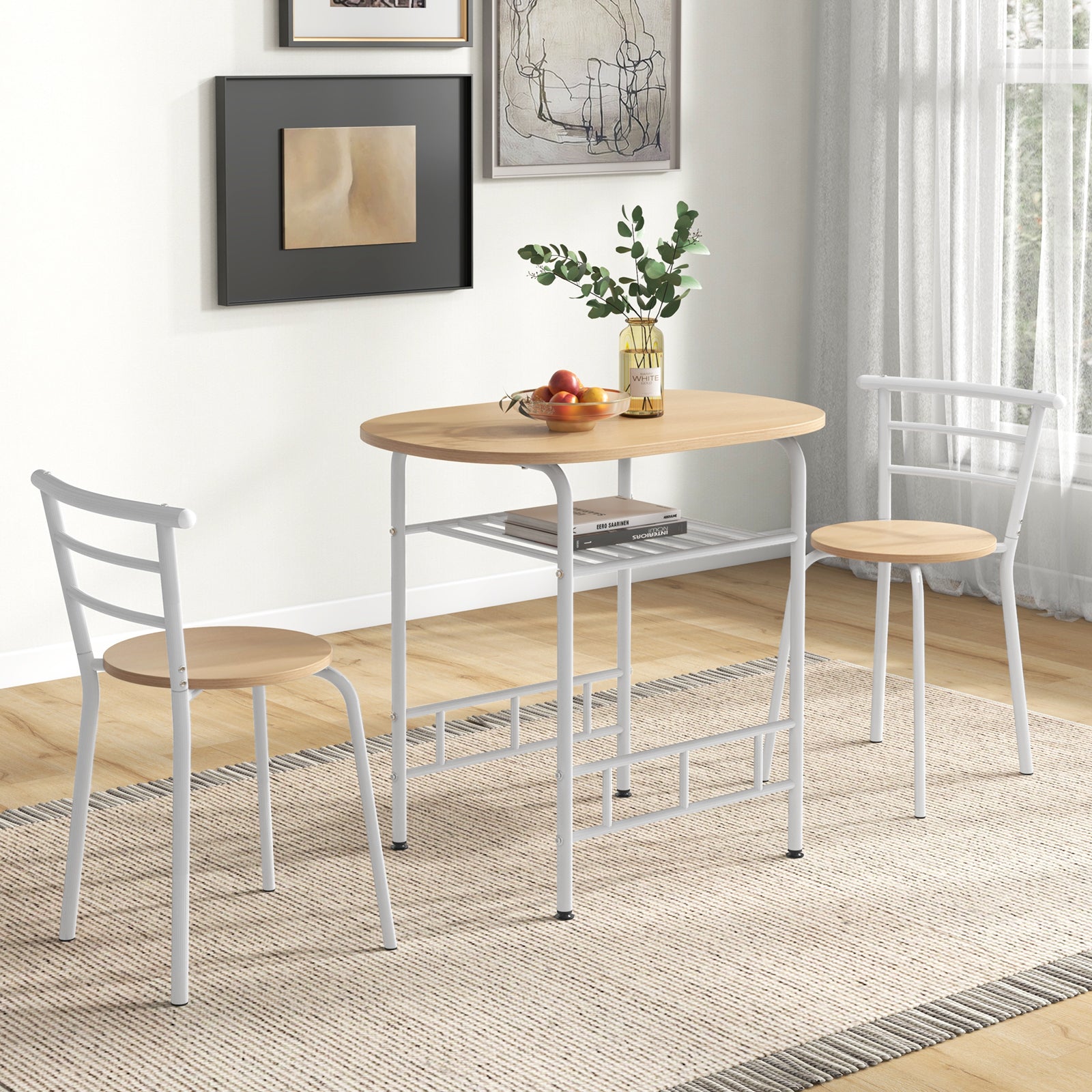Home Kitchen 3 pcs Bistro Pub Dining Table 2 Chairs Set-TanÂ 