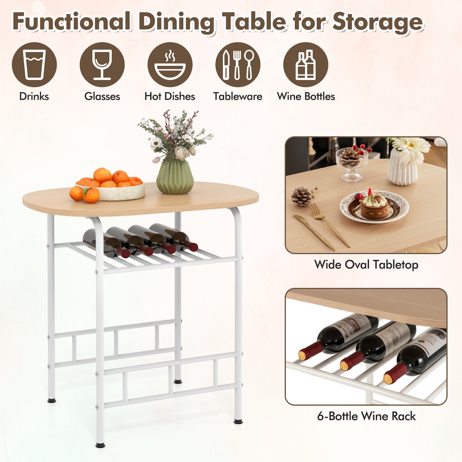 Home Kitchen 3 pcs Bistro Pub Dining Table 2 Chairs Set-TanÂ 