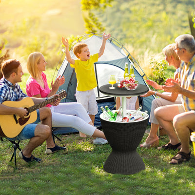 3 in 1 8 Gallon Patio Rattan Cooler Bar Table with Adjust Ice Bucket-BlackÂ 