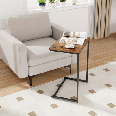 C-shaped Industrial End Table with Metal FrameÂ 