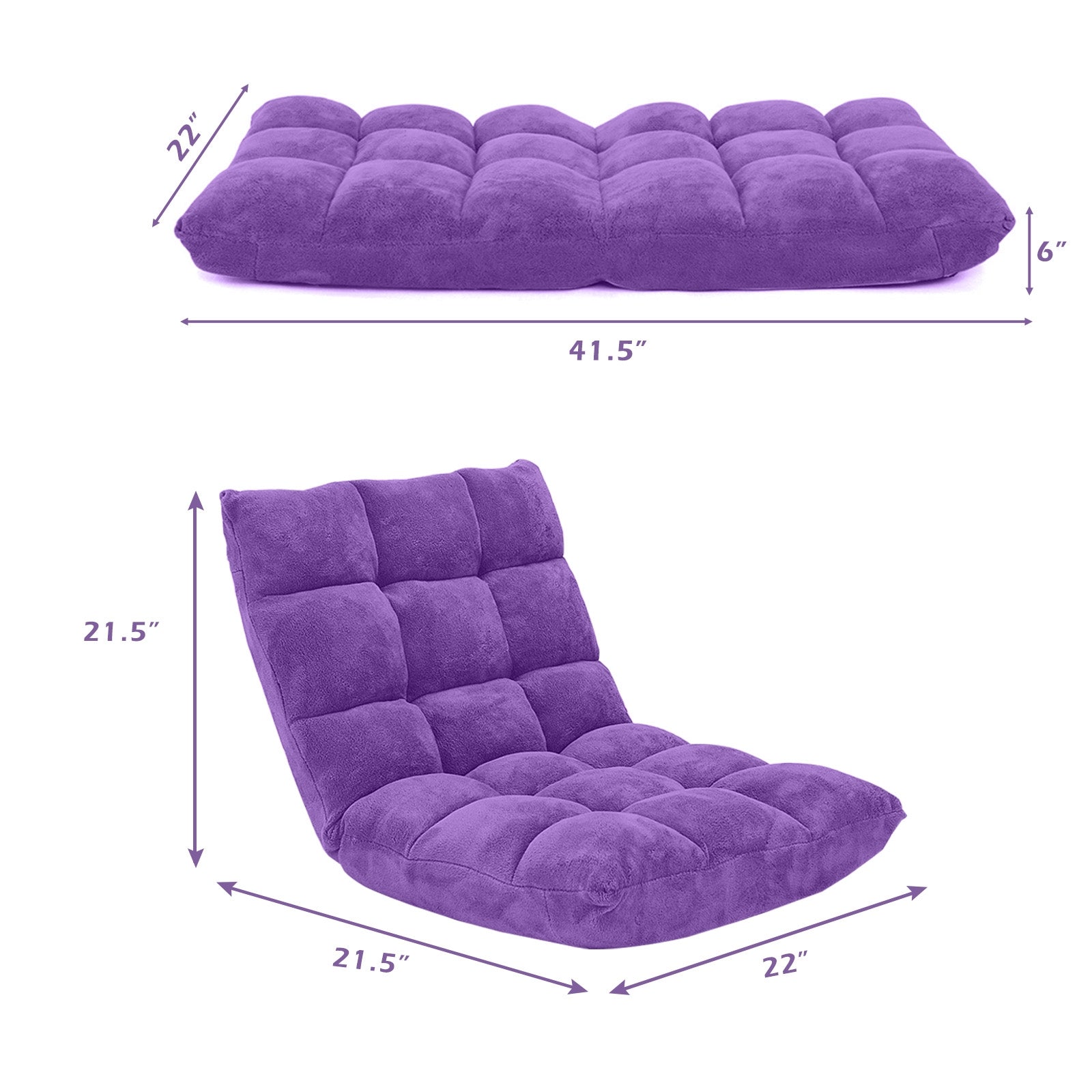 Adjustable 14-position Cushioned Floor Chair-Purple