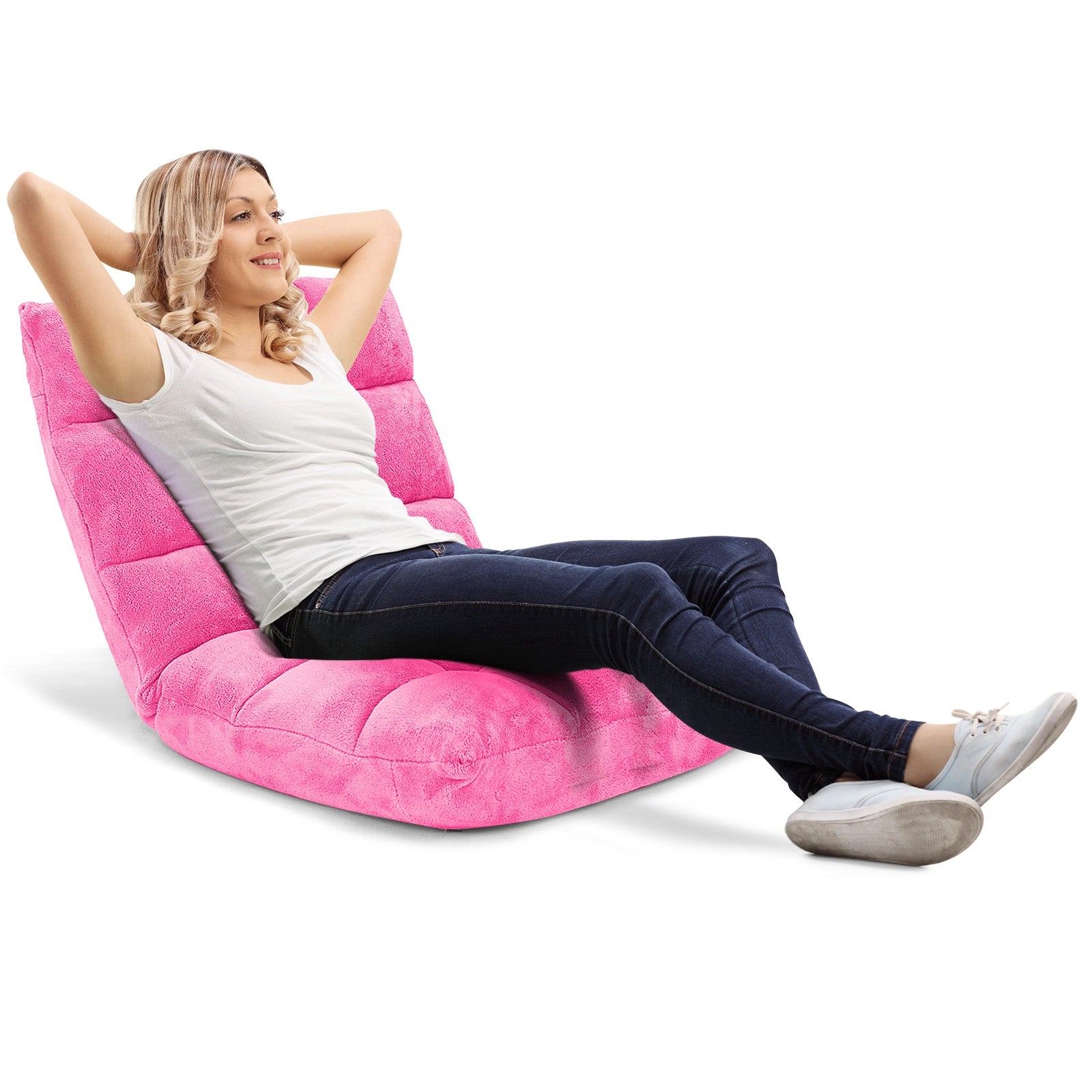 Adjustable 14-position Cushioned Floor Chair-Pink