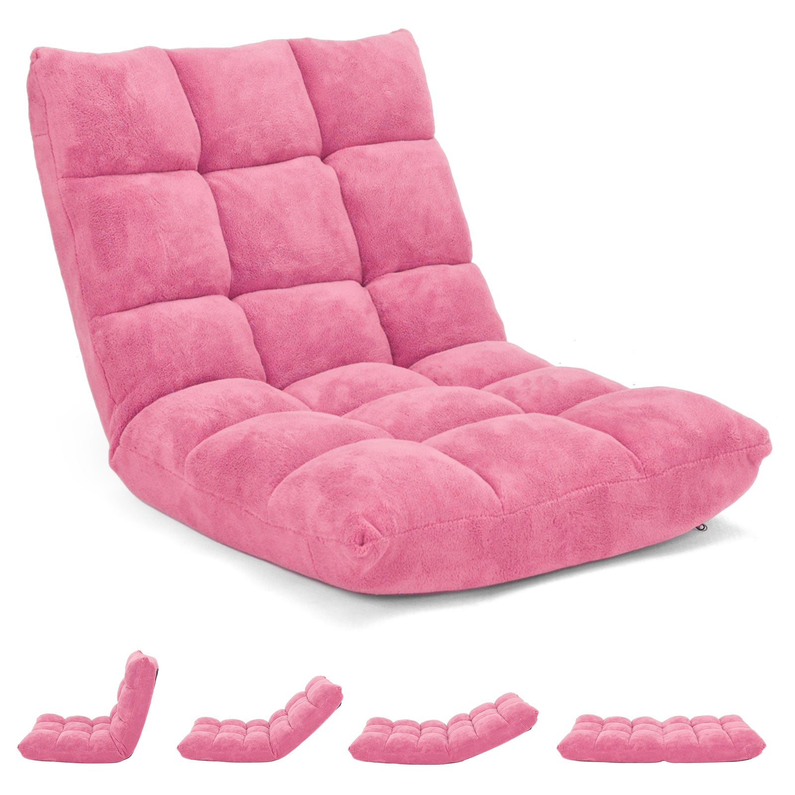 Adjustable 14-position Cushioned Floor Chair-Pink