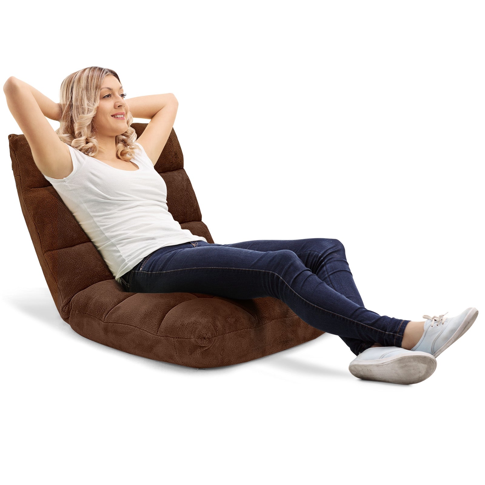 Adjustable 14-position Cushioned Floor Chair-Coffee