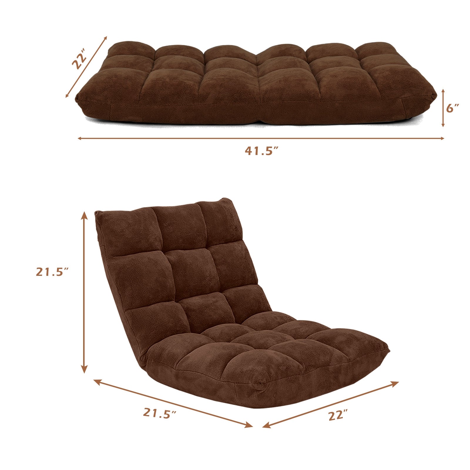 Adjustable 14-position Cushioned Floor Chair-Coffee