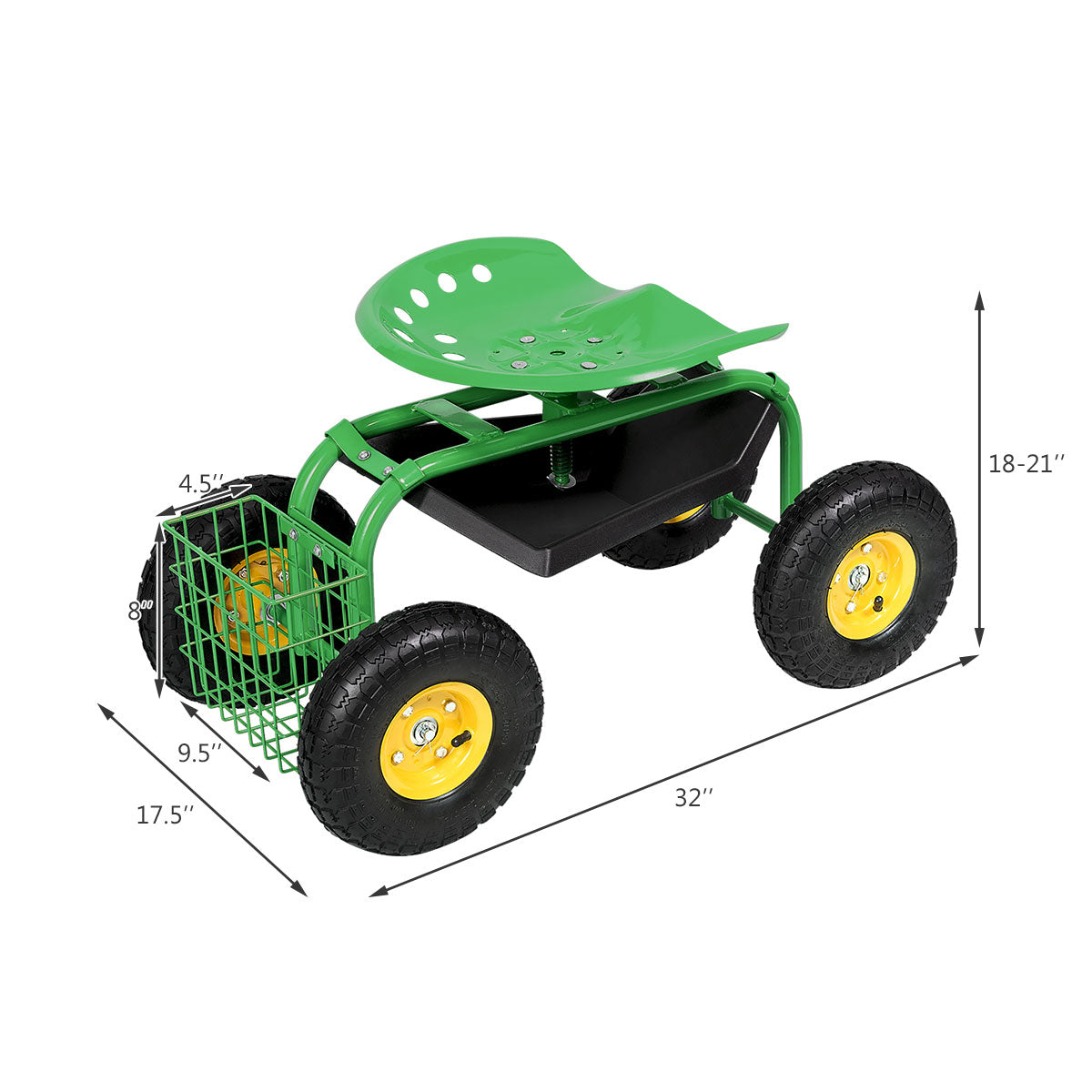 Red/Green Garden Cart Rolling Work Seat With Heavy Duty Tool Tray Gardening Planting-GreenÂ 