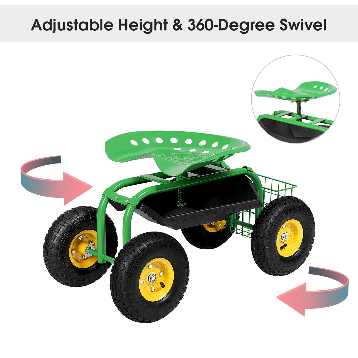 Red/Green Garden Cart Rolling Work Seat With Heavy Duty Tool Tray Gardening Planting-GreenÂ 