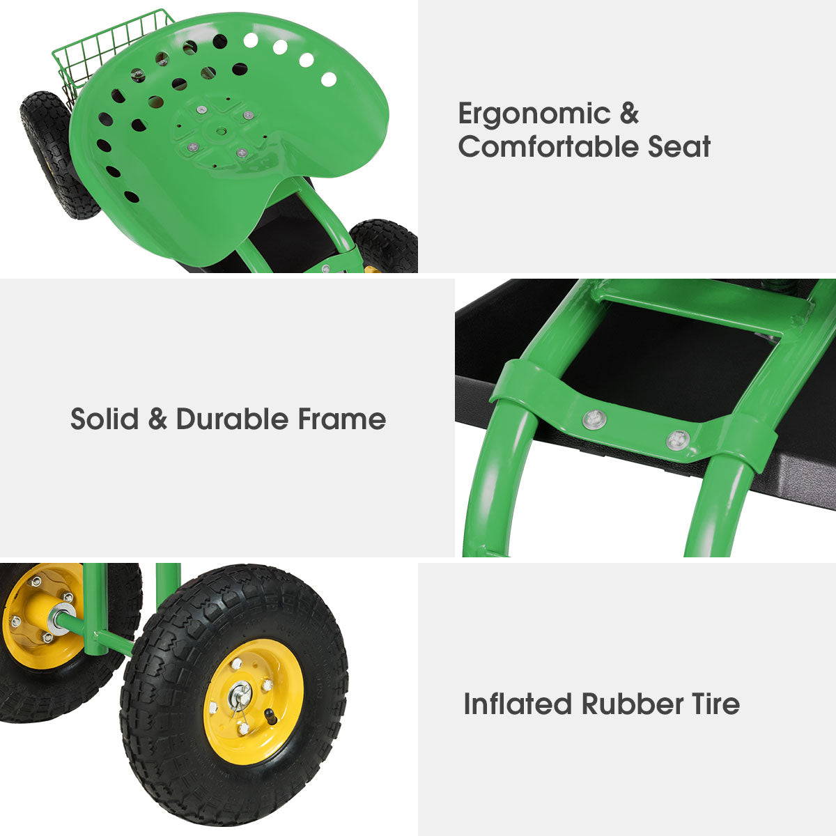 Red/Green Garden Cart Rolling Work Seat With Heavy Duty Tool Tray Gardening Planting-GreenÂ 