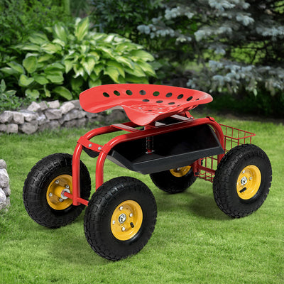 Red/Green Garden Cart Rolling Work Seat With Heavy Duty Tool Tray Gardening Planting-RedÂ 