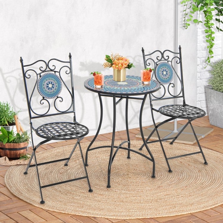 Set of 2 Mosaic Chairs for Patio Metal Folding Chairs-A