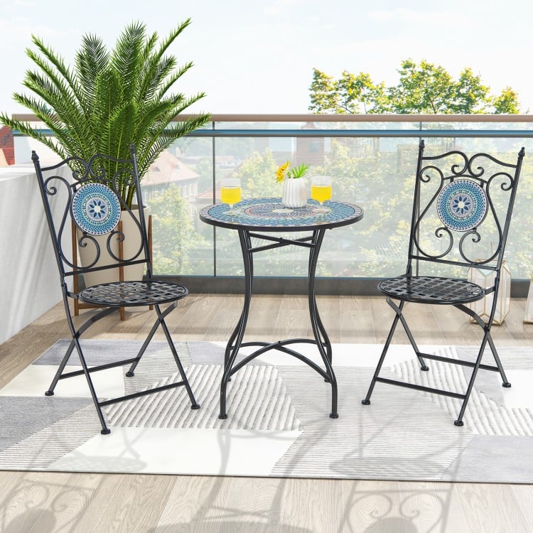 Set of 2 Mosaic Chairs for Patio Metal Folding Chairs-A