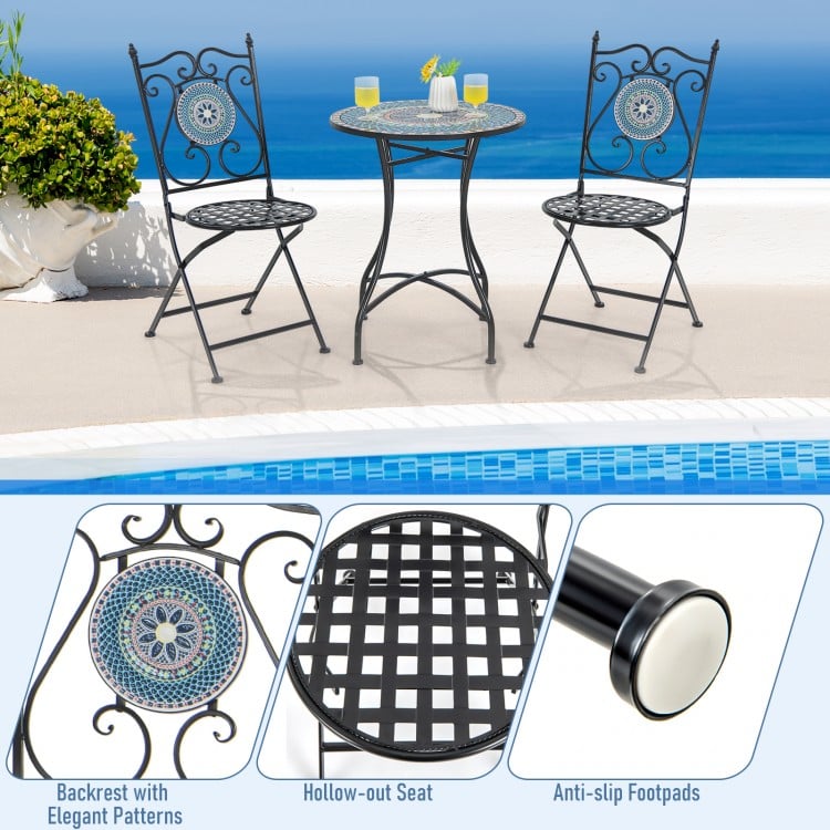 Set of 2 Mosaic Chairs for Patio Metal Folding Chairs-A