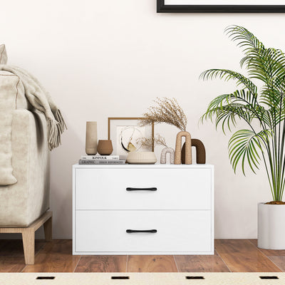 2-Drawer Stackable Horizontal Storage Cabinet Dresser Chest with Handles-WhiteÂ 