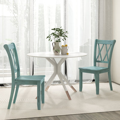 Set of 2 Cross Back Rubber Wood Dining Chairs-Green 