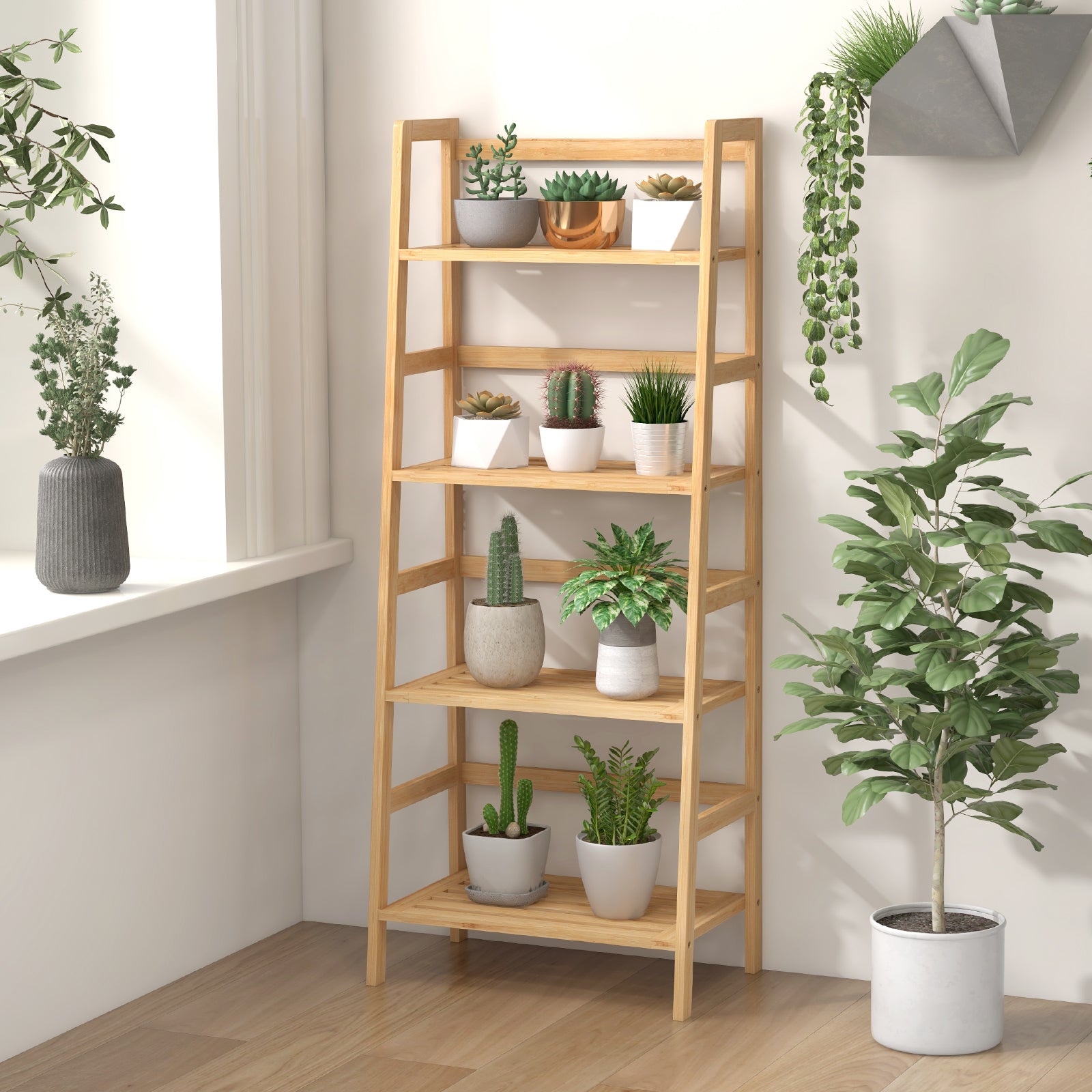 47.5 Inch 4-Tier Multifunctional Bamboo Bookcase Storage Stand RackÂ 