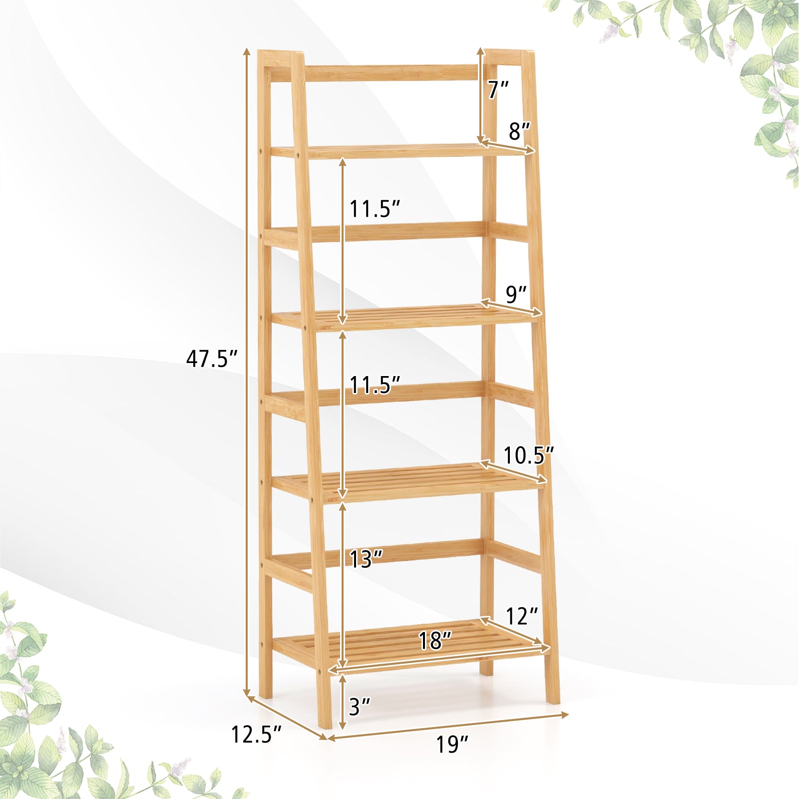 47.5 Inch 4-Tier Multifunctional Bamboo Bookcase Storage Stand RackÂ 