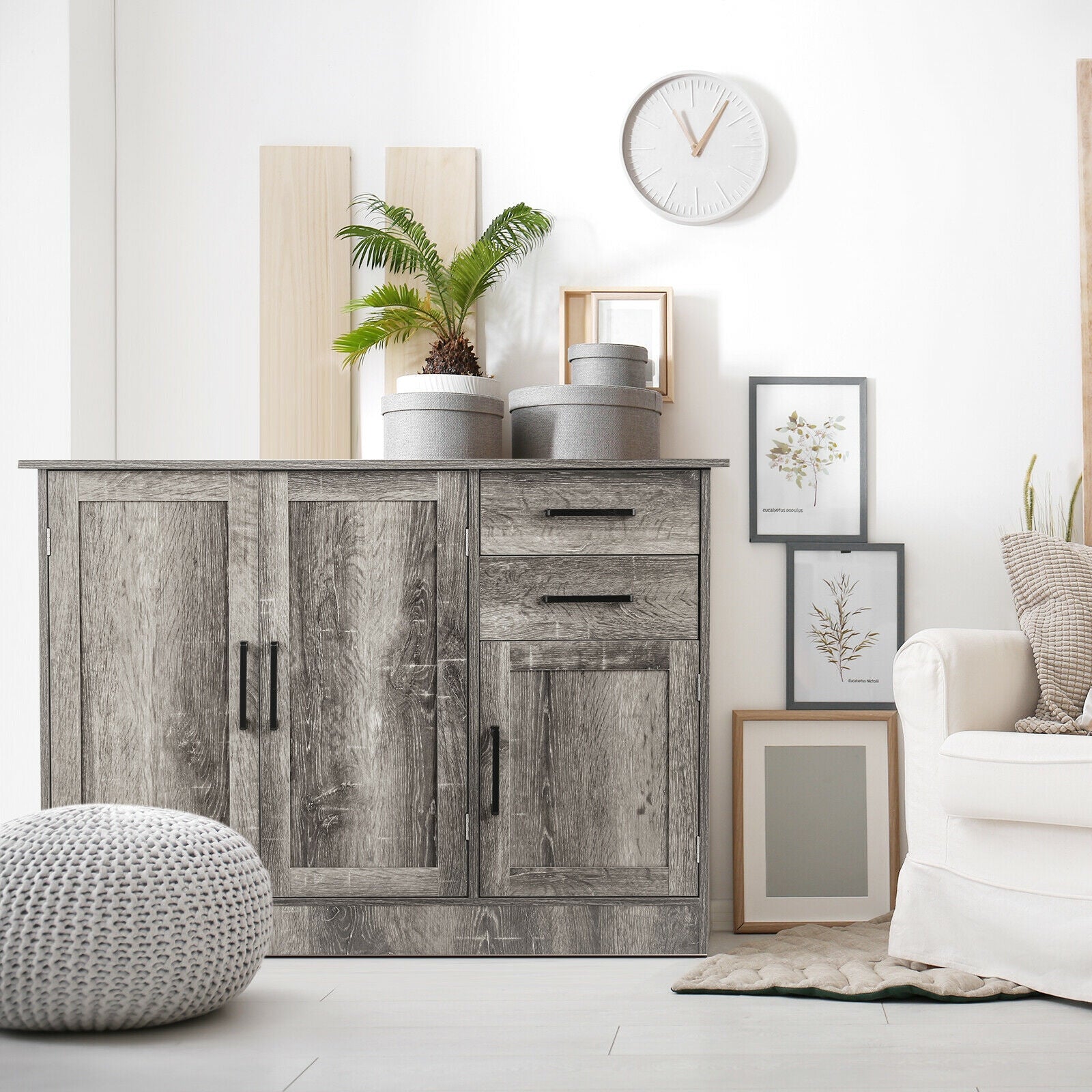 Buffet Storage Cabinet  Kitchen Sideboard with 2 Drawers-Gray