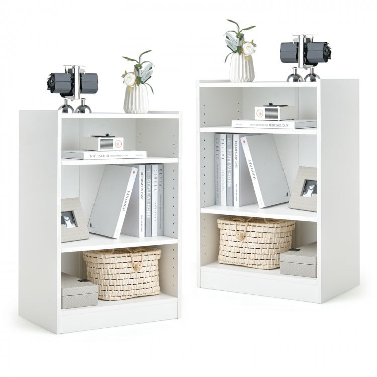 3-Tier Bookcase Open Display Rack Cabinet with Adjustable Shelves-White