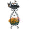 Solar Outdoor Bird Bath Feeder Combo with Flower Planter Pedestal and Solar Lights-Bronze