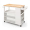Kitchen Island Trolley Cart on Wheels with Storage Open Shelves and Drawer-White