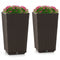 Outdoor Wicker Flower Pot Set of 2 with Drainage Hole for Porch Balcony-Brown