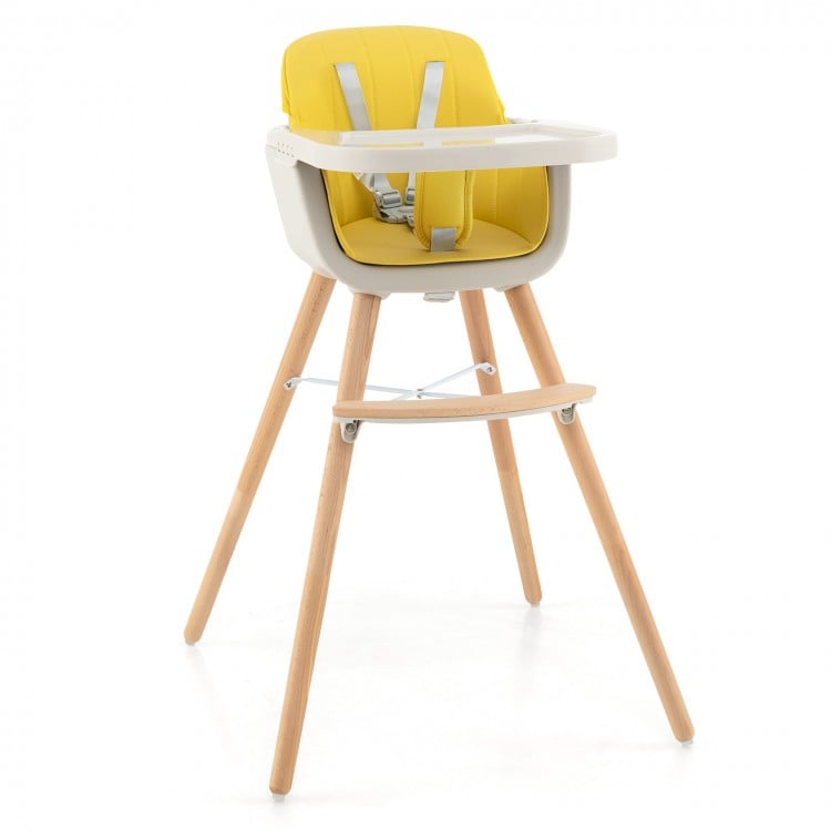 3-in-1 Convertible Wooden High Chair with Cushion-Yellow