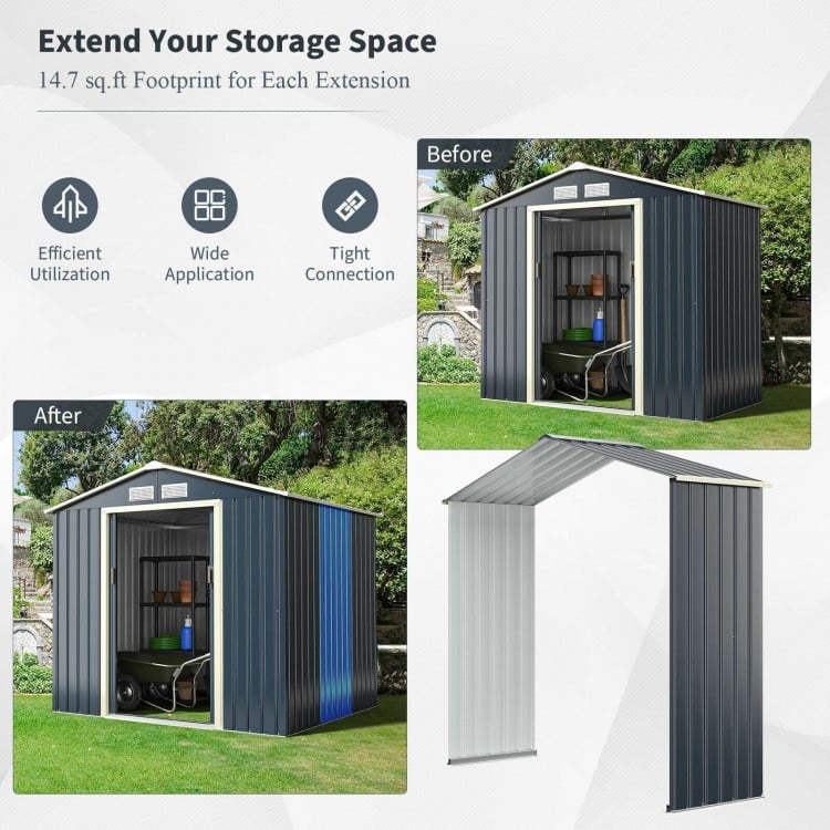 Outdoor Storage Shed Extension Kit for 9.1 Feet Shed-Gray