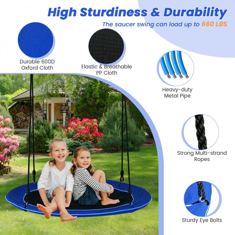 40 Inches Saucer Tree Swing Round with Lights for Kids and Adults-Navy