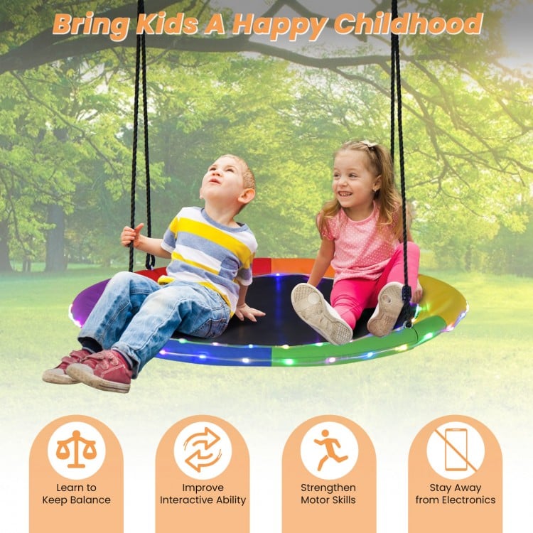 40 Inches Saucer Tree Swing Round with Lights for Kids and Adults-Multicolor