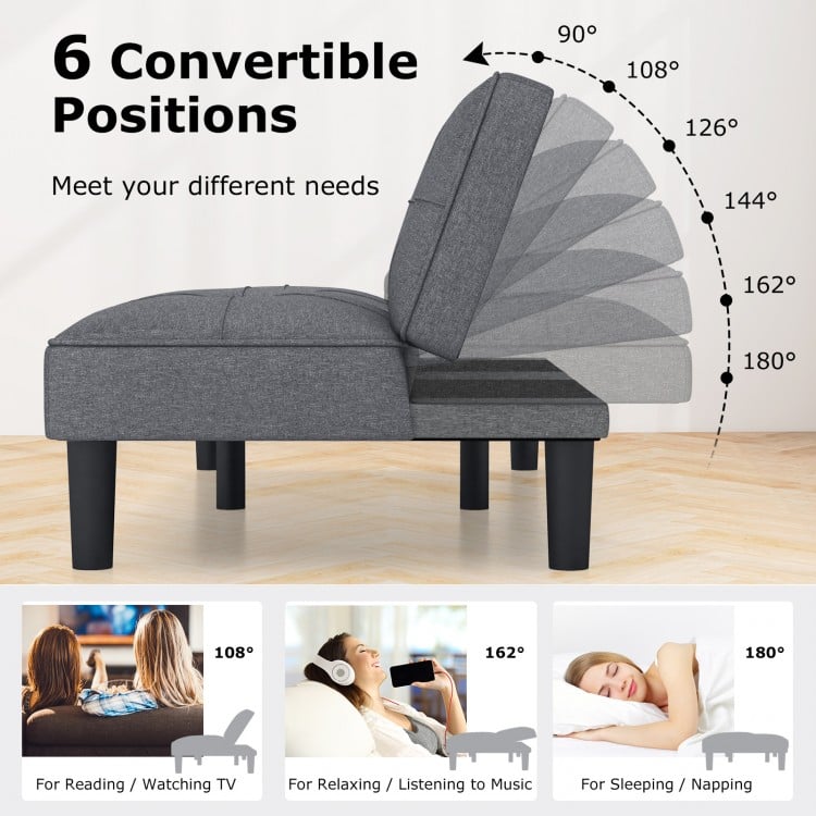 Convertible Folding Futon Sofa Bed with 6-Position Adjustable Backrest-Gray