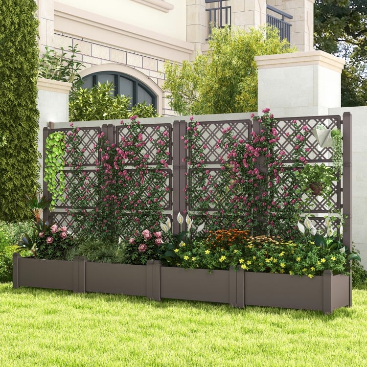 Outdoor Planter Box Self-Watering Raised Garden Bed Trellis with Water Level Indicator